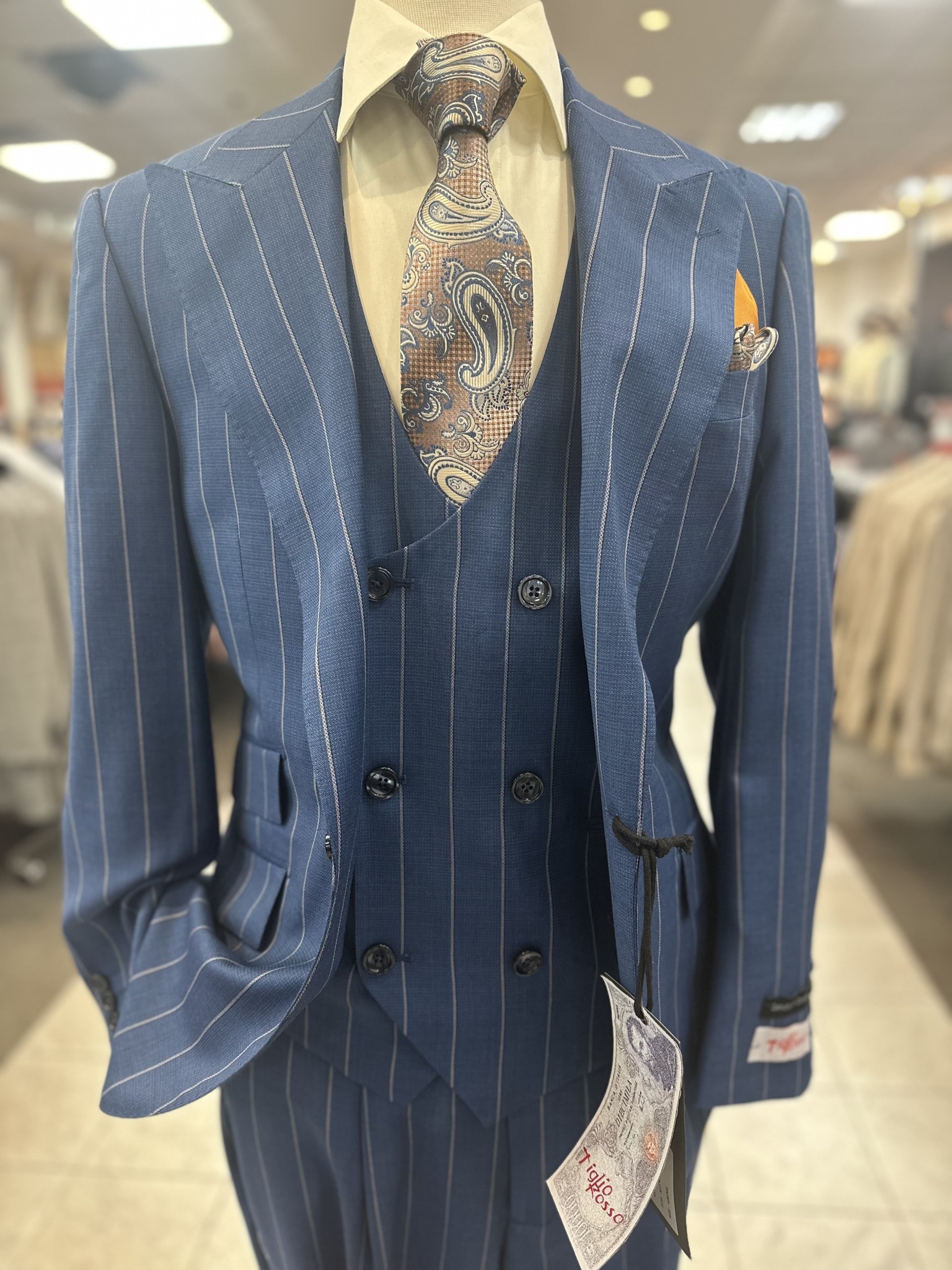 Tiglio Tiglio Gaberdine Vested Pinstripe Suit (Orvietto) - The