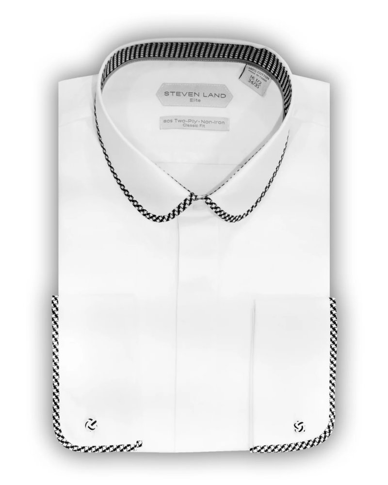 Stevenland Steven Land Round Collar Shirt W/Houndstooth Trim