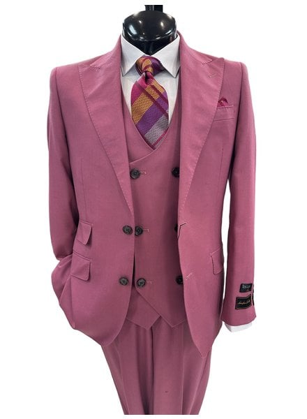 Tiglio Tiglio Gaberdine Peak Lapel Vested Suit (Prosecco)