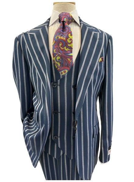 Tiglio Tiglio Wide Pin Stripe Vested Suit (Orvietto)