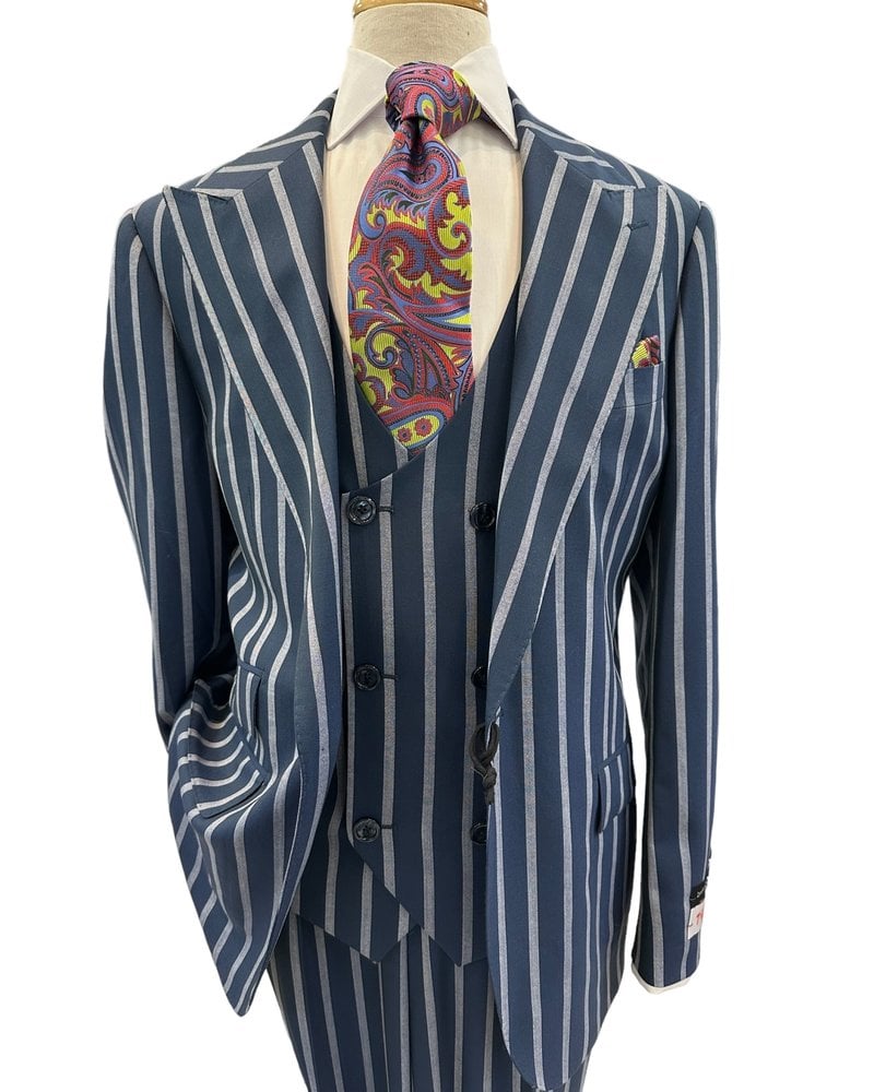 Tiglio Tiglio Wide Pin Stripe Vested Suit (Orvietto)
