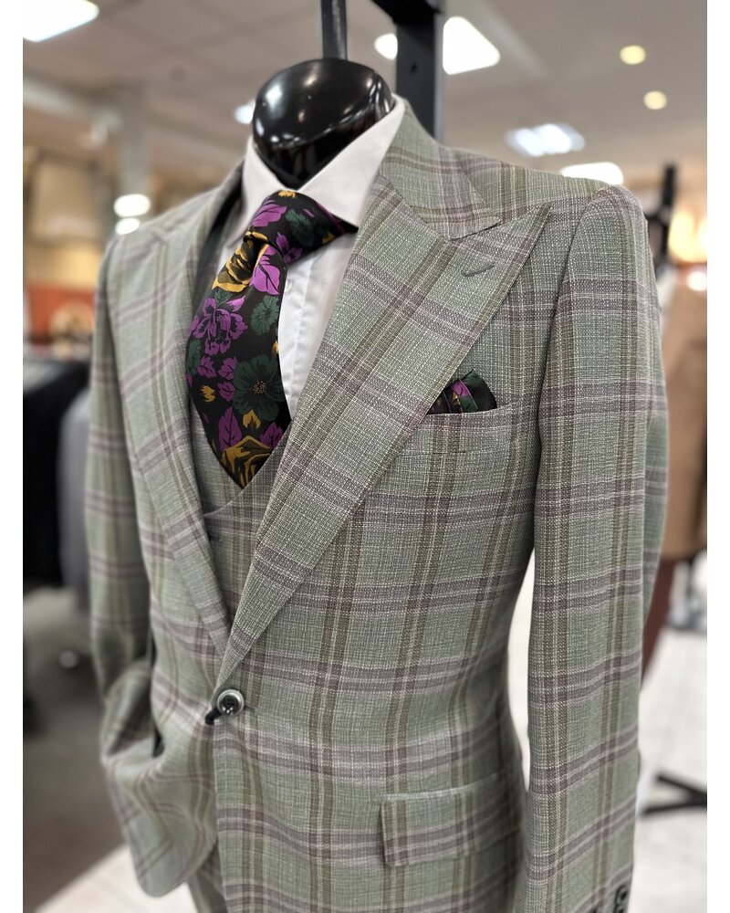 Tiglio Tiglio Window Pane Plaid Vested Suit (Orvietto)