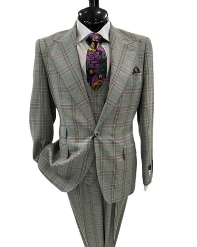 Tiglio Tiglio Window Pane Plaid Vested Suit (Orvietto)