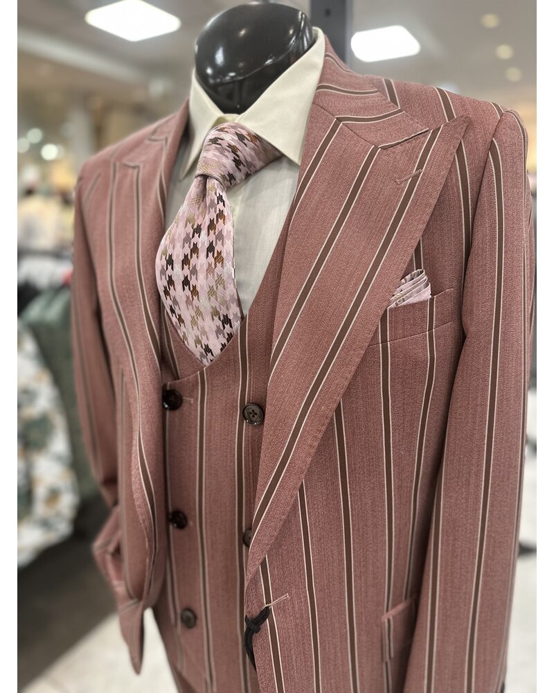 Tiglio Tiglio Tri Tone Stripe Vested Suit (Orvietto)