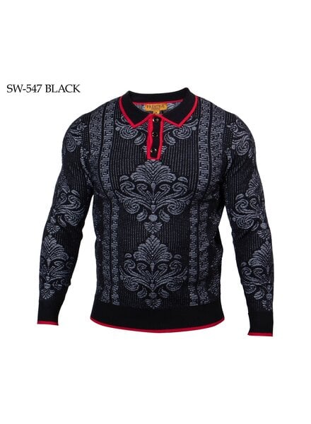 Prestige Prestige L/S Greek Key Polo Sweater