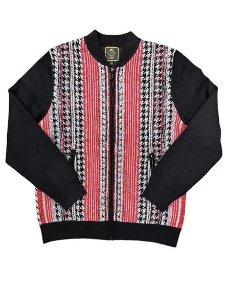 Cigar Cigar Houndsthooth Stripe Zip Sweater