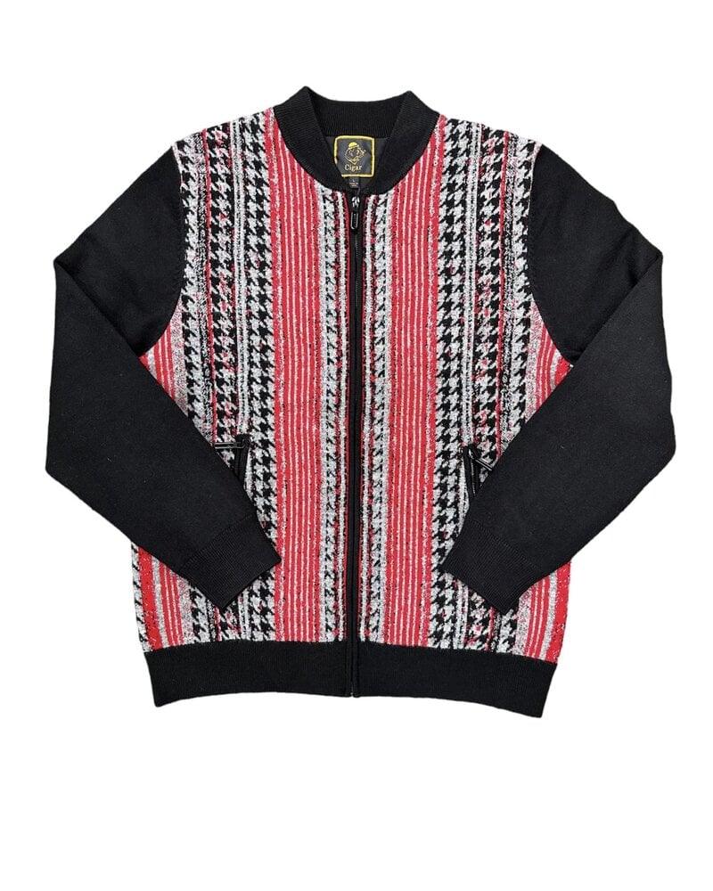 Cigar Cigar Houndsthooth Stripe Zip Sweater