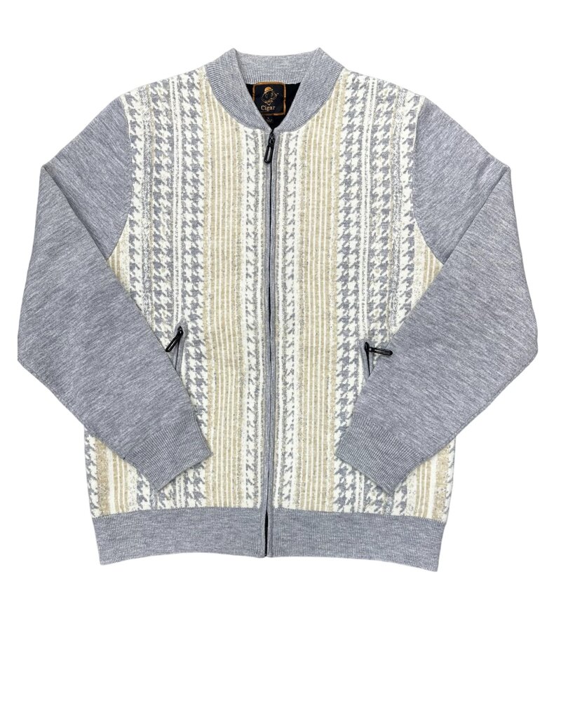 Cigar Cigar Houndsthooth Stripe Zip Sweater