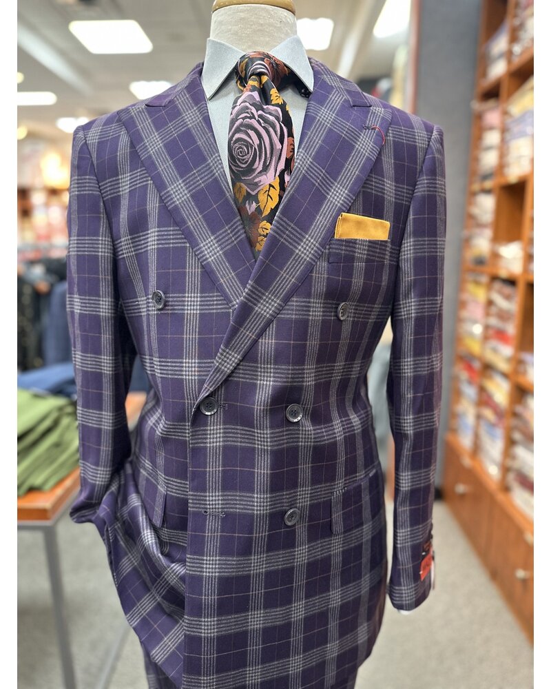 Mazari Mazari Double Breasted Plaid Suit