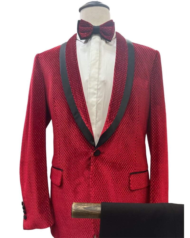 Vitali Vitali Mini Check Velvet Compose Tuxedo W/Bow Tie