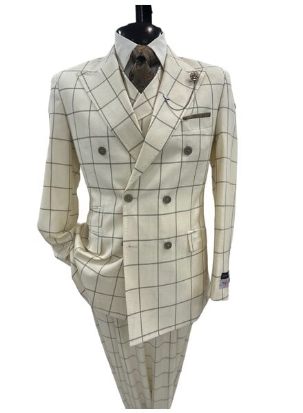 Tiglio Tiglio Gaberdine D/B Window Pane Vested Suit