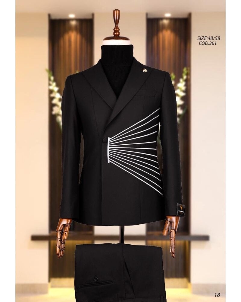 Edgers Double Breasted Burst Embrodury Slim Fit Suit