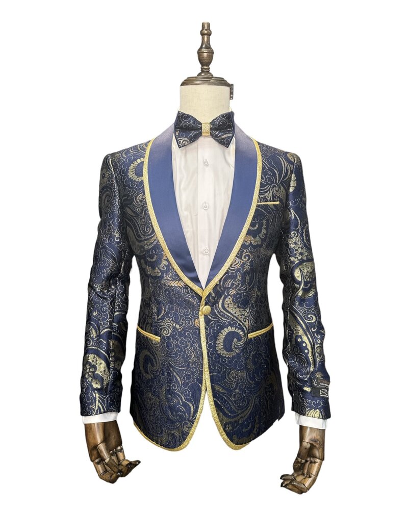 Manzini Manzini Shawl Lapel Paisley Blazer W/ Bow Tie