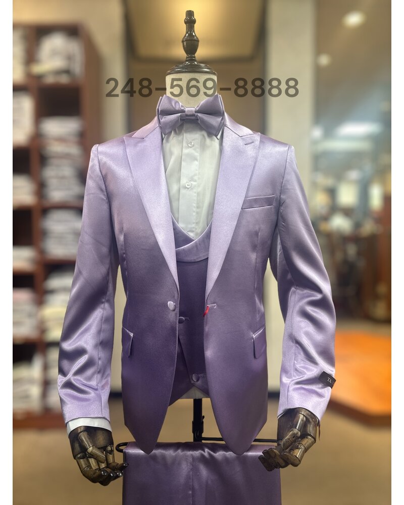 Tazio Tazzio Satin Vested Suit W/Bow Tie