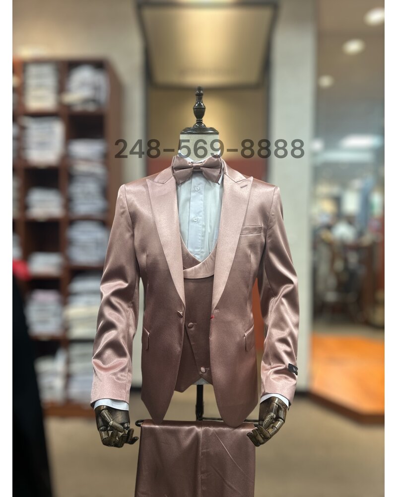 Tazio Tazzio Satin Vested Suit W/Bow Tie