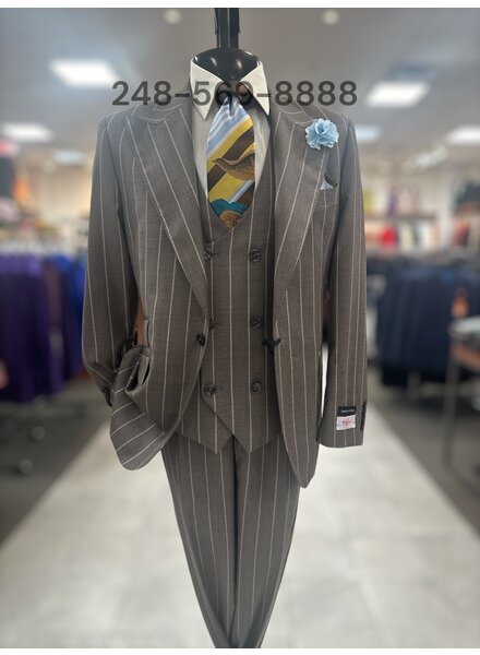 Tiglio Tiglio Gaberdine Pinstripe Vested Suit