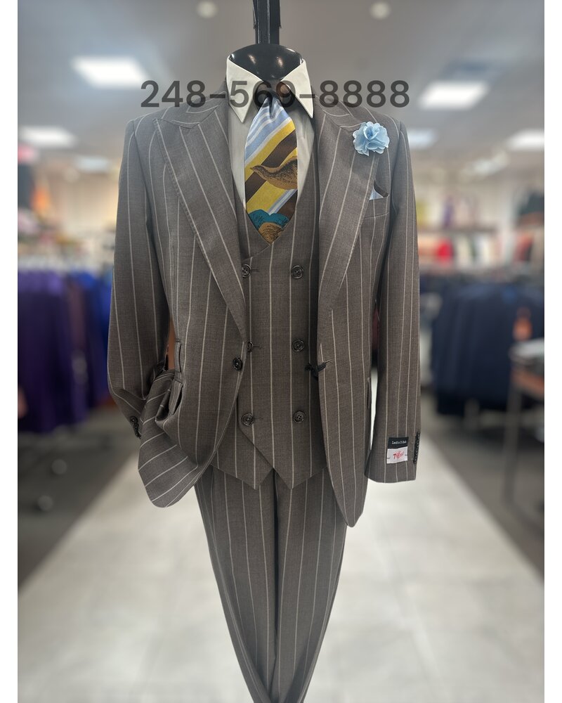 Tiglio Tiglio Gaberdine Pinstripe Vested Suit