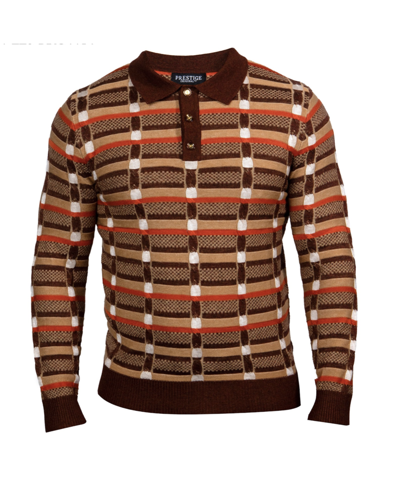 Prestige Prestige L/S Tri Tone Cable Polo Sweater