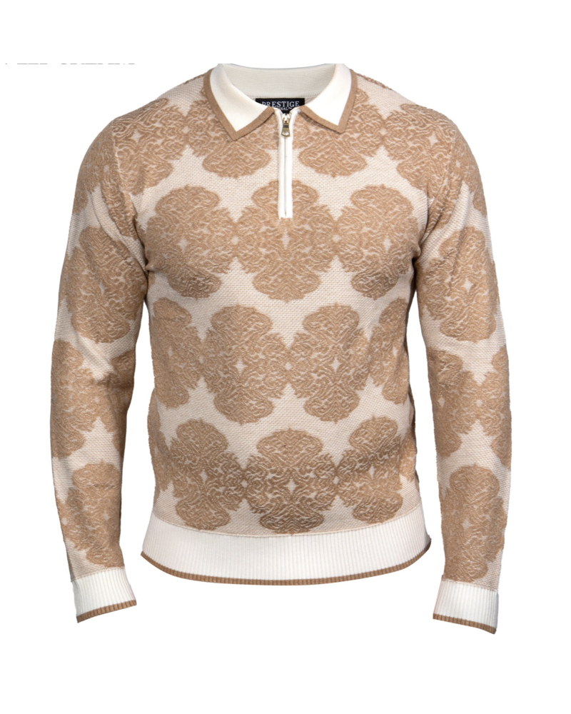Prestige Prestige L/S Polo Half Zip Textured Sweater