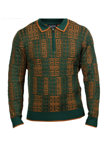 Prestige Prestige L/S Polo Half Zip Textured Sweater