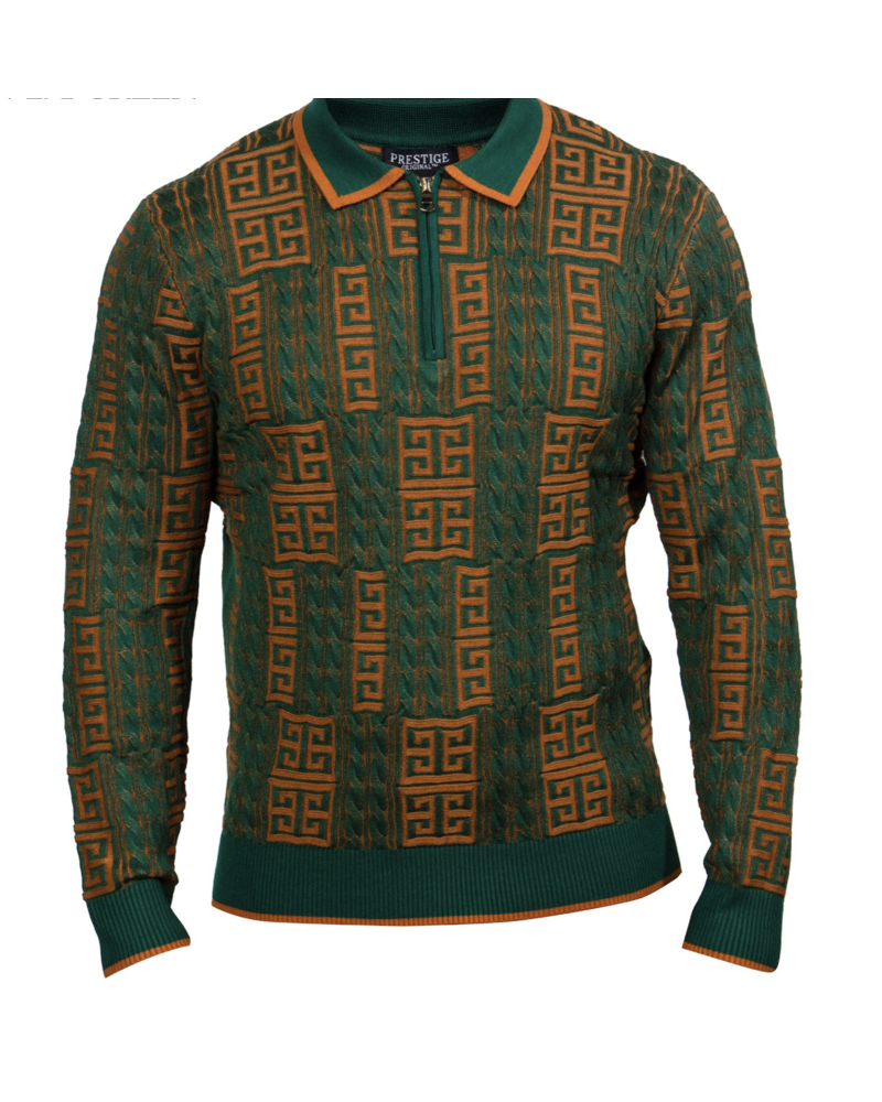 Prestige Prestige L/S Polo Half Zip Textured Sweater