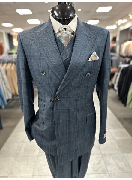 Tiglio Tiglio D/B Window Pane Suit W/Vest