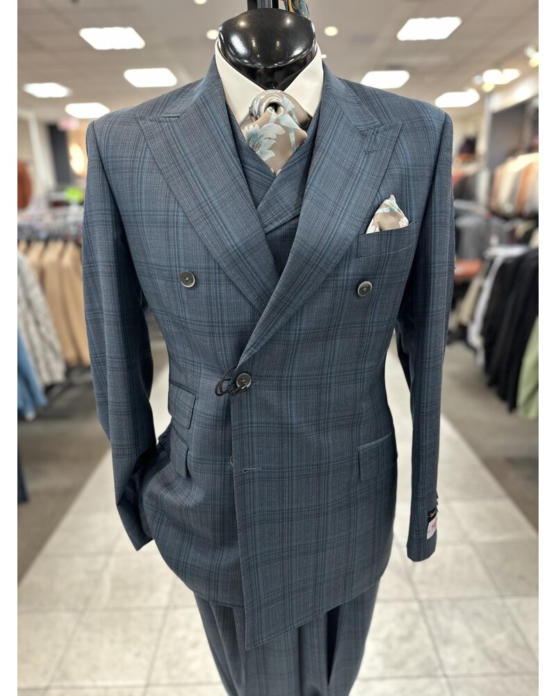 Tiglio Tiglio D/B Window Pane Suit W/Vest