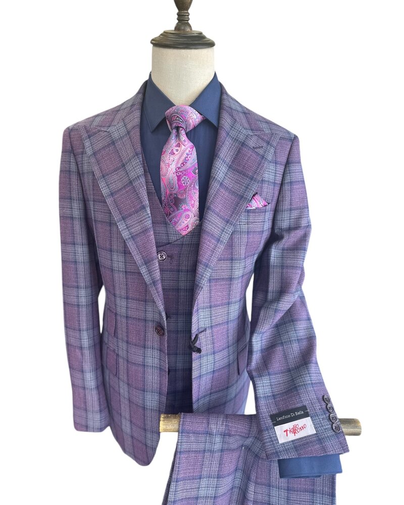 Tiglio Tiglio Gaberdine Plaid Vested Suit (Orvietto)