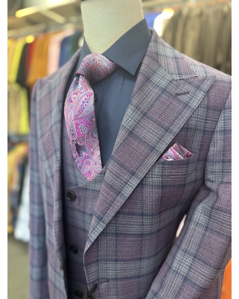 Tiglio Tiglio Gaberdine Plaid Vested Suit (Orvietto)