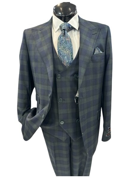 Tiglio Tiglio Gaberdine Check Vested Suit (Prosecco)