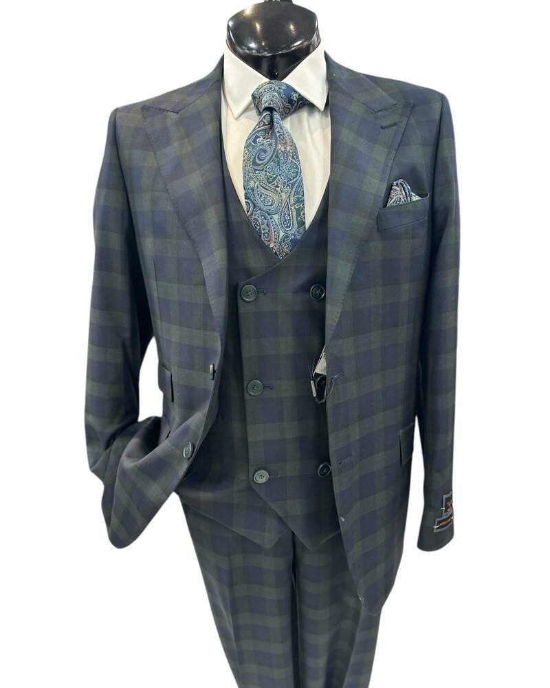 Tiglio Tiglio Gaberdine Check Vested Suit (Prosecco)