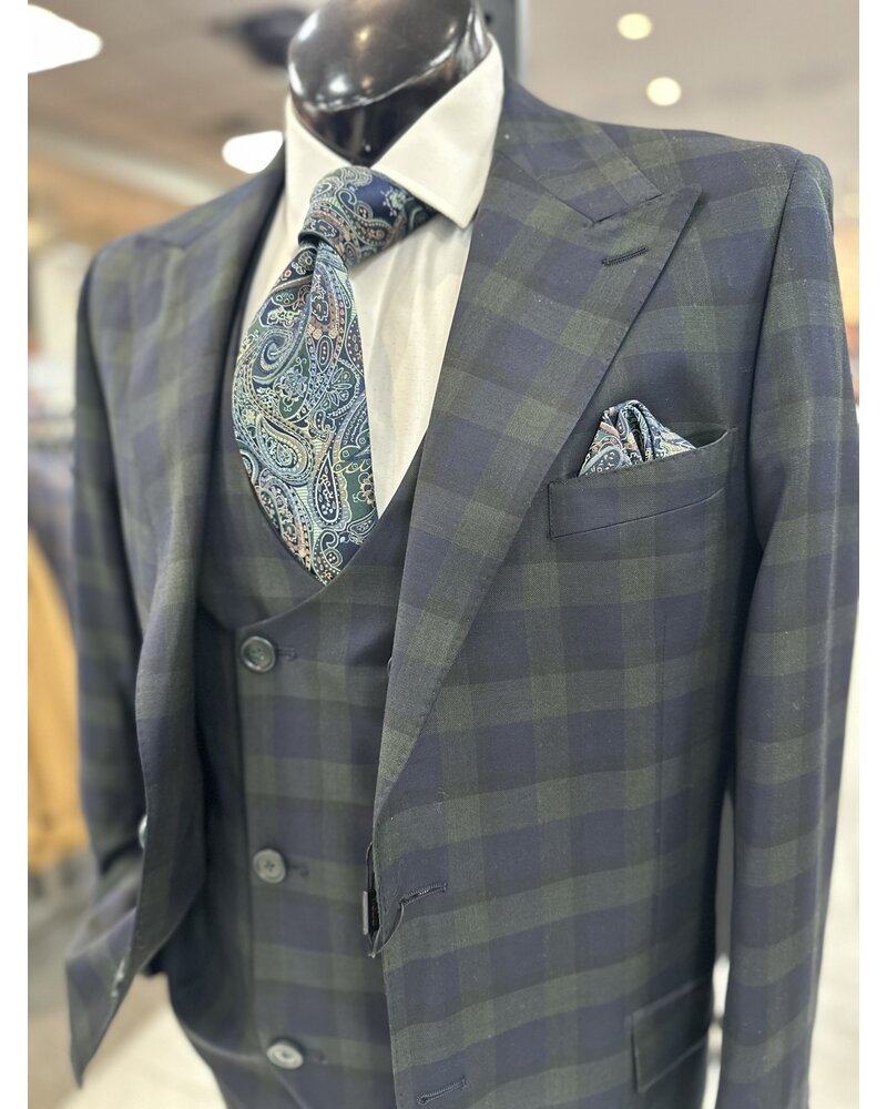 Tiglio Tiglio Gaberdine Check Vested Suit (Prosecco)