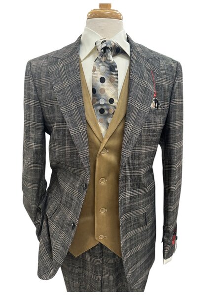 Mazari Mazari 2B Plaid Suit W/Velvet Vest