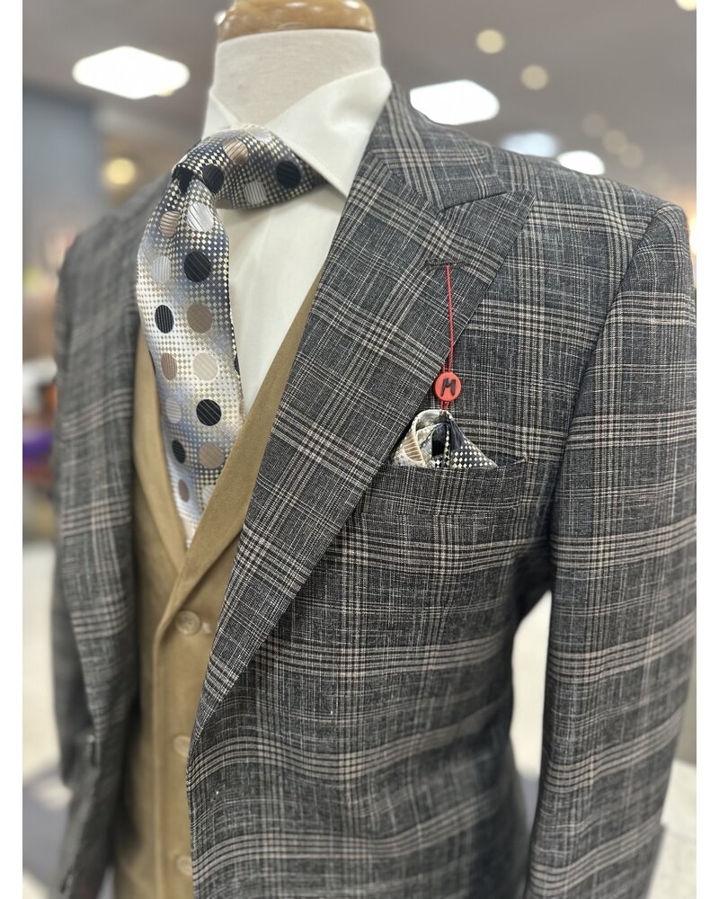 Mazari Mazari 2B Plaid Suit W/Velvet Vest