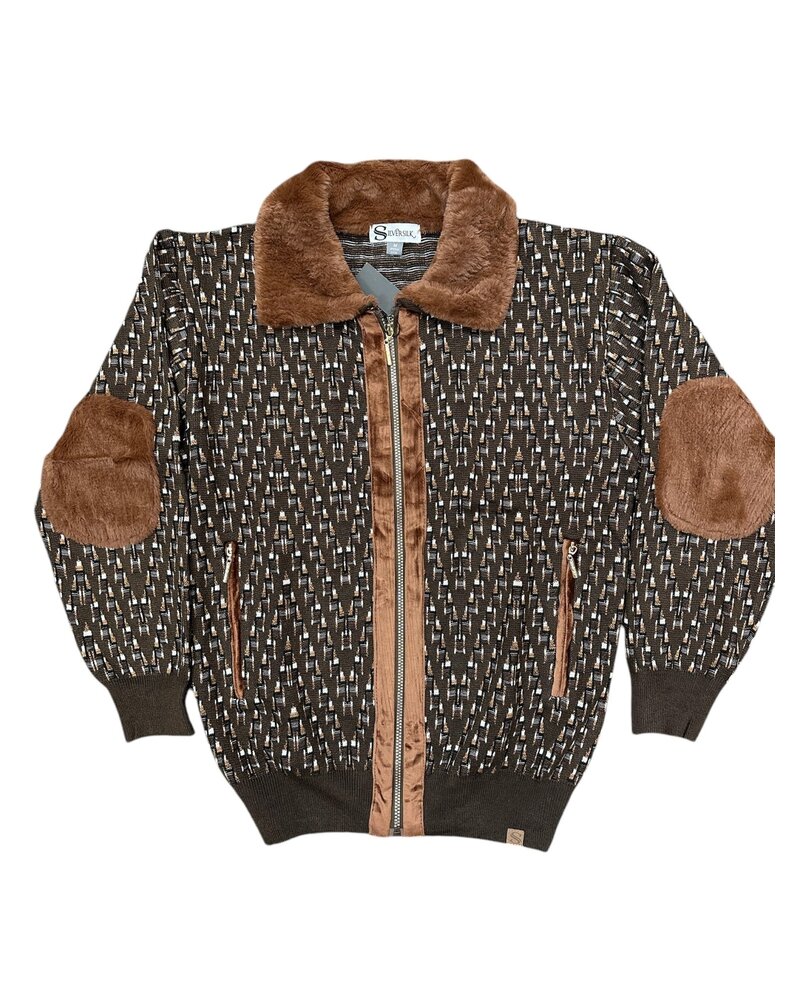 Silversilk Silversilk Full Zip Fur Collar Sweater