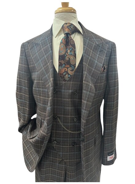 Tiglio Tiglio Gaberdine Plaid Vested Suit (Orvietto)