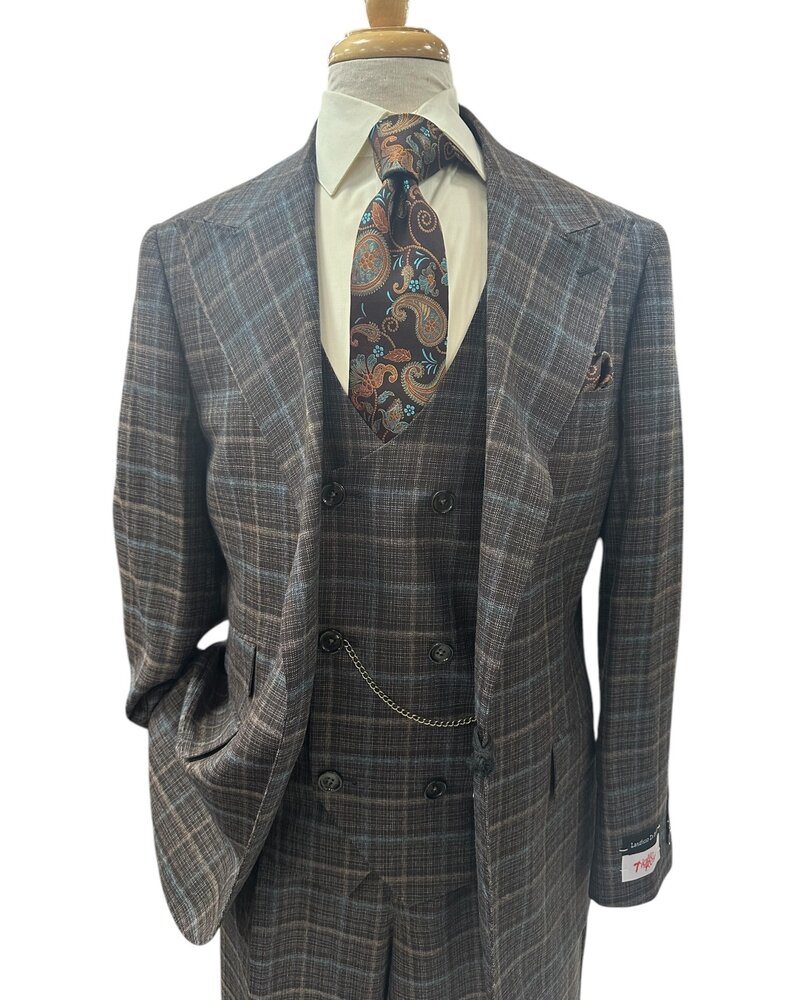 Tiglio Tiglio Gaberdine Plaid Vested Suit (Orvietto)