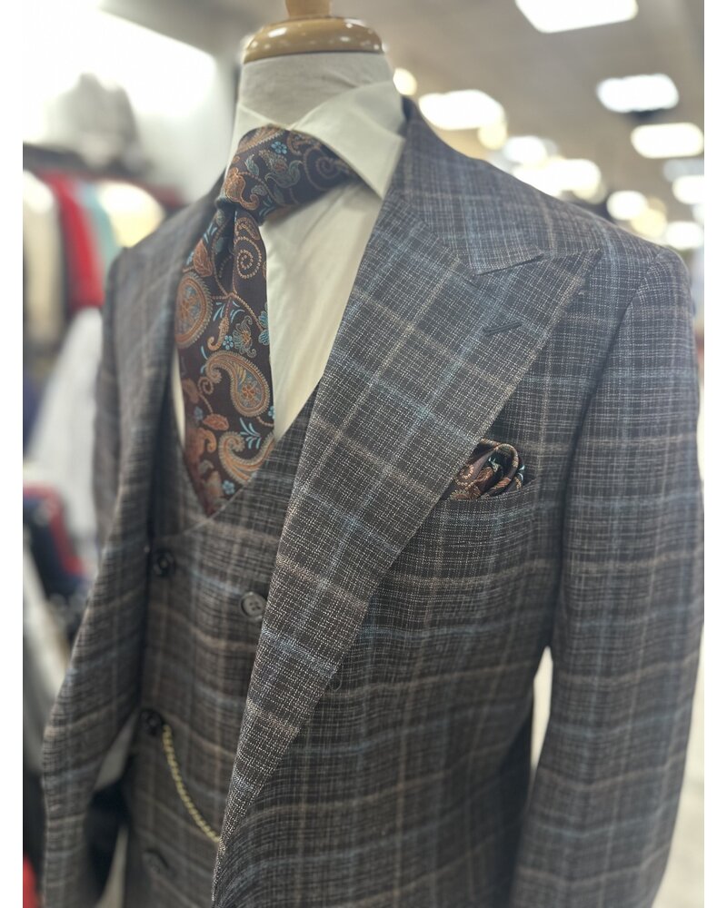 Tiglio Tiglio Gaberdine Plaid Vested Suit (Orvietto)