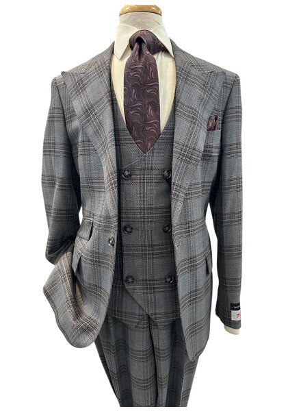 Tiglio Tiglio Window Paine Gaberdine Vested Suit
