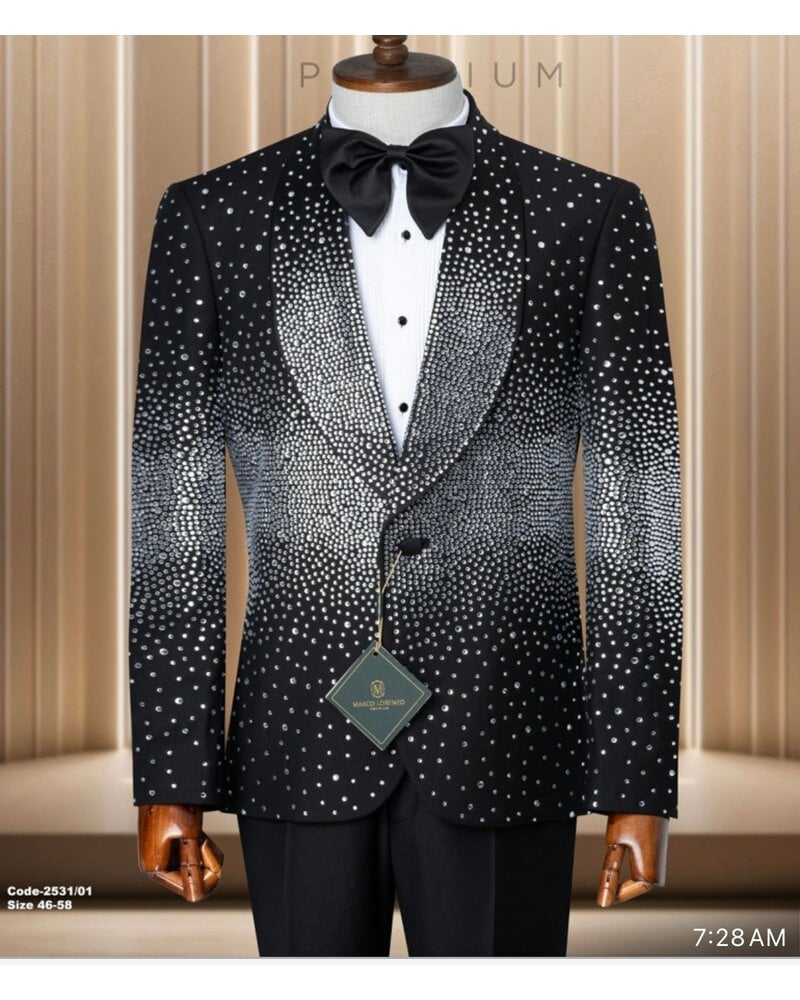 1 Button Mid Fade Rhinestone Suit