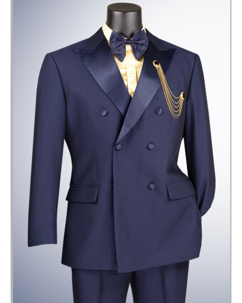 Vinci Double Breasted Tuxedo Suit W/Satin Stripe