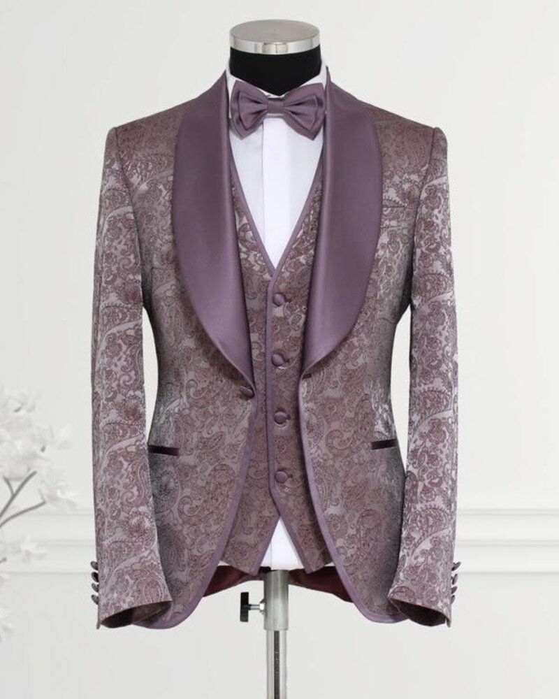 Masculini 1B Shawl Lapel Floral  Vested Suit