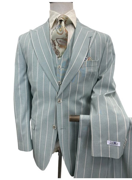 Tayion Tayion 2B Peak Lapel Pinstripe Vested Suit