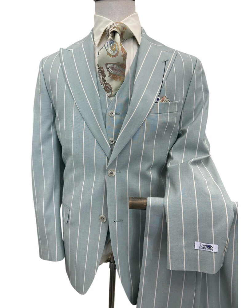 Tayion Tayion 2B Peak Lapel Pinstripe Vested Suit