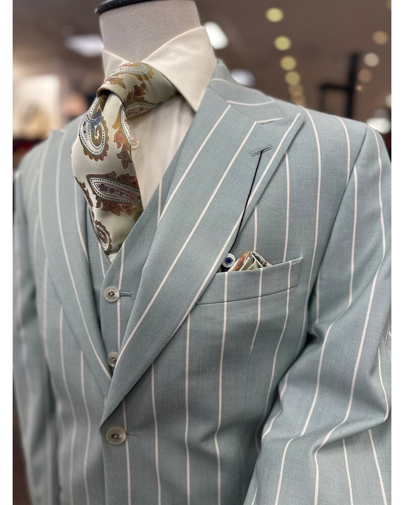 Tayion Tayion 2B Peak Lapel Pinstripe Vested Suit