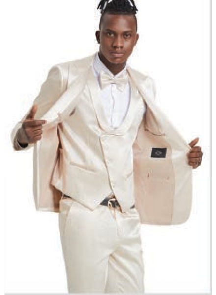 Tazio Tazio Peak Lapel Satin Vested Suit