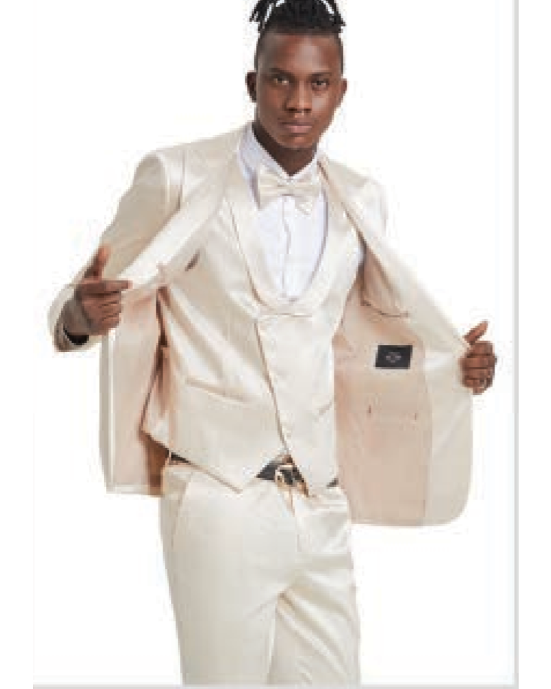 Tazio Tazio Peak Lapel Satin Vested Suit