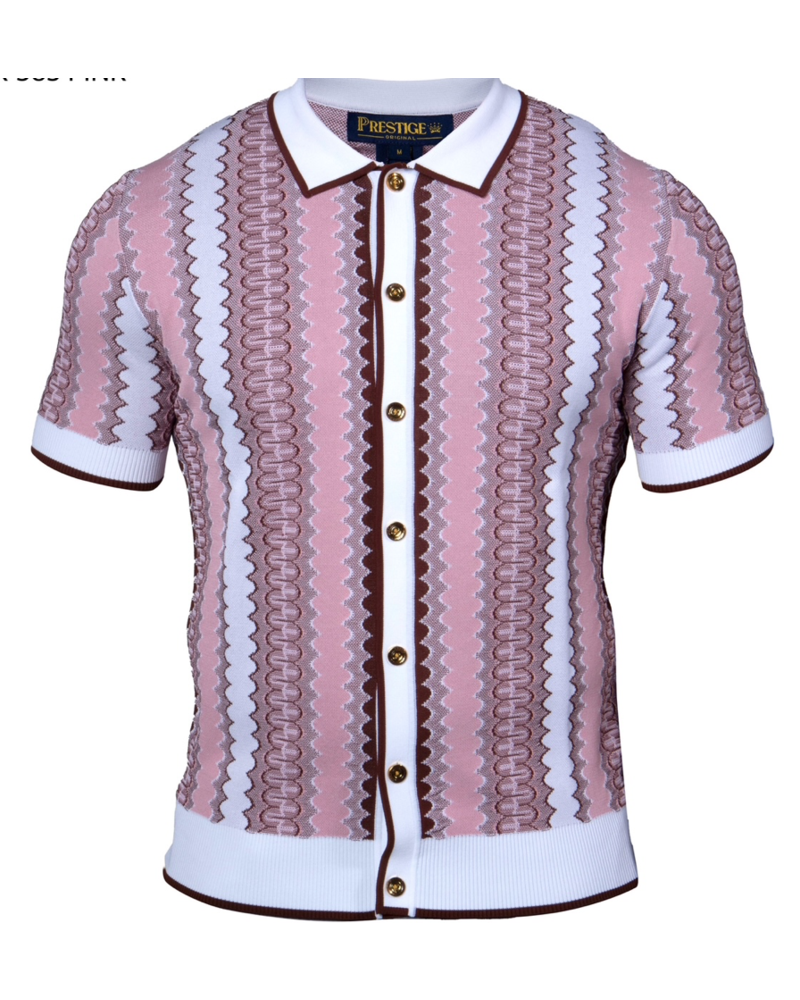Prestige Prestige S/S Full Button Zig Zag Knit Shirt