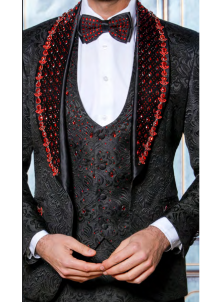 Manzini Manzini Shawl Lapel Vested Suit W/Stone