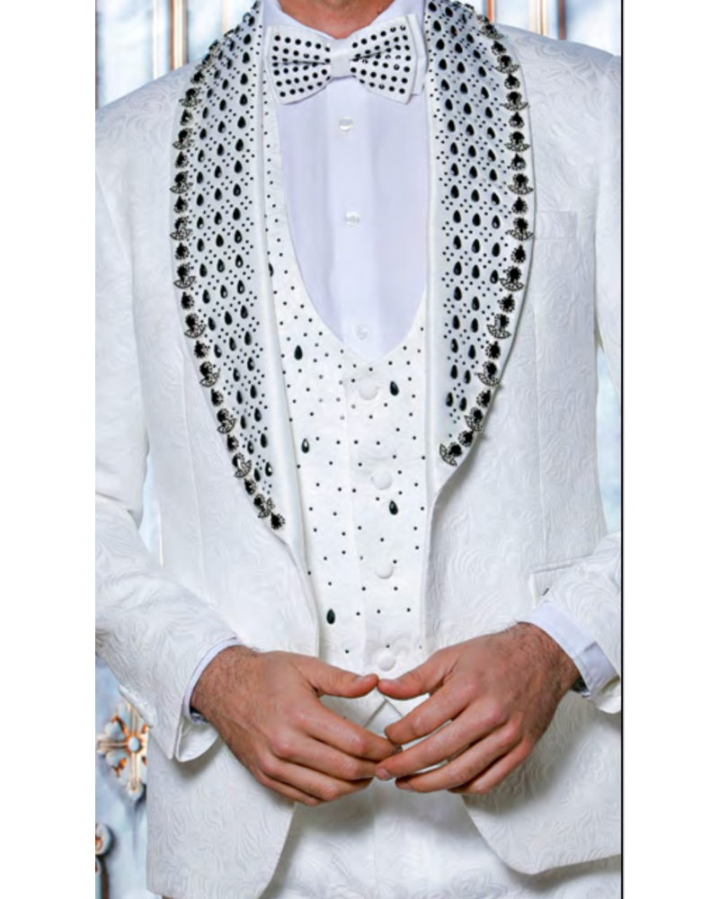 Manzini Manzini Shawl Lapel Vested Suit W/Stone